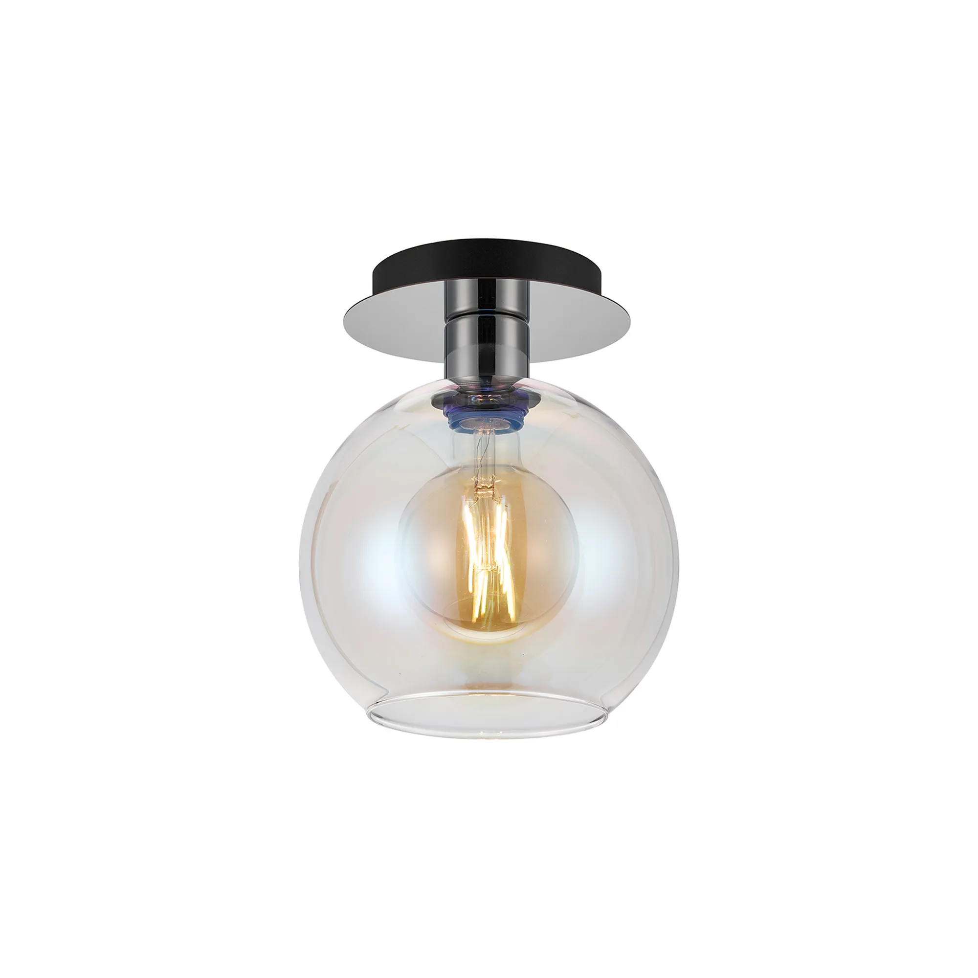 DK1335  Lori 15cm Round Ceiling Flush, 1 Light Flush Fitting E27, Polished Chrome/Iridescent Open Mouth Round Globe Shades